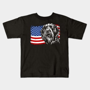 Proud Bearded Collie American Flag patriotic gift dog Kids T-Shirt